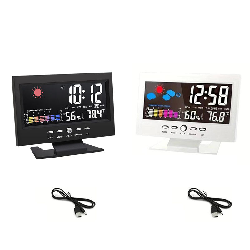 Vivbeau Weather Electronic Alarm Clock,Digital Weather Monitoring Calendar Desk Clock