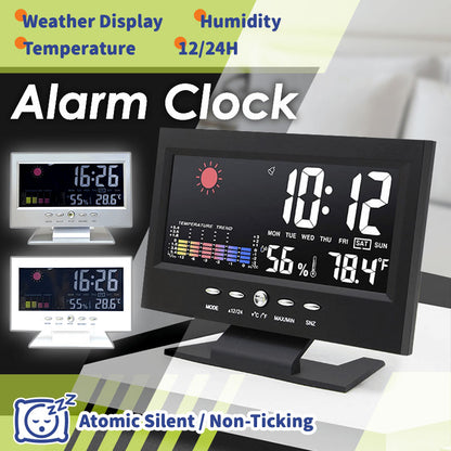 Vivbeau Weather Electronic Alarm Clock，Digital Weather Monitoring Calendar Desk Clock