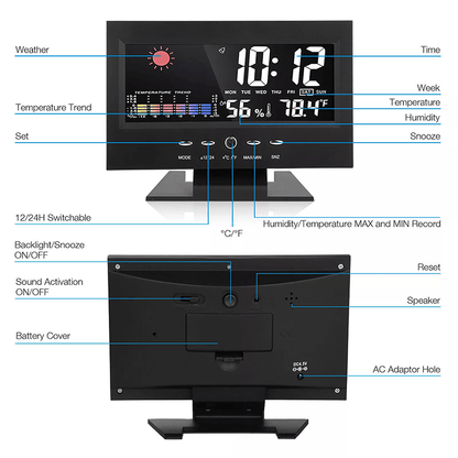 Vivbeau Weather Electronic Alarm Clock，Digital Weather Monitoring Calendar Desk Clock