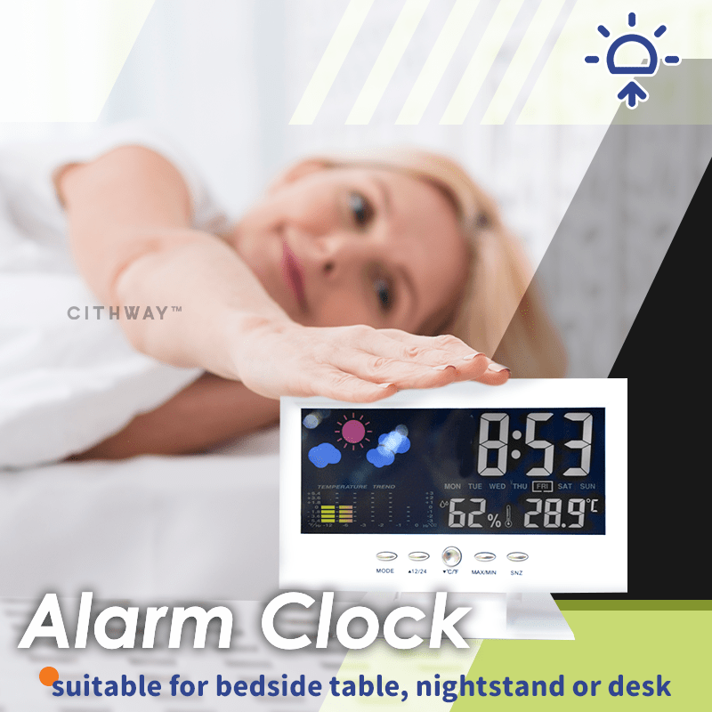 Vivbeau Weather Electronic Alarm Clock，Digital Weather Monitoring Calendar Desk Clock