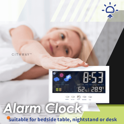 Vivbeau Weather Electronic Alarm Clock，Digital Weather Monitoring Calendar Desk Clock
