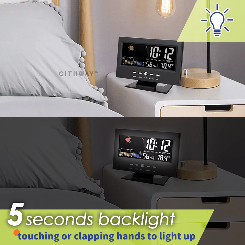 Vivbeau Weather Electronic Alarm Clock，Digital Weather Monitoring Calendar Desk Clock